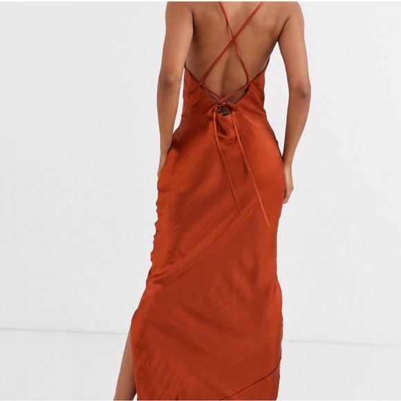 ROSE GOLD ASOS SATIN MIDI DRESS - sz 14 - Picture 8 of 8